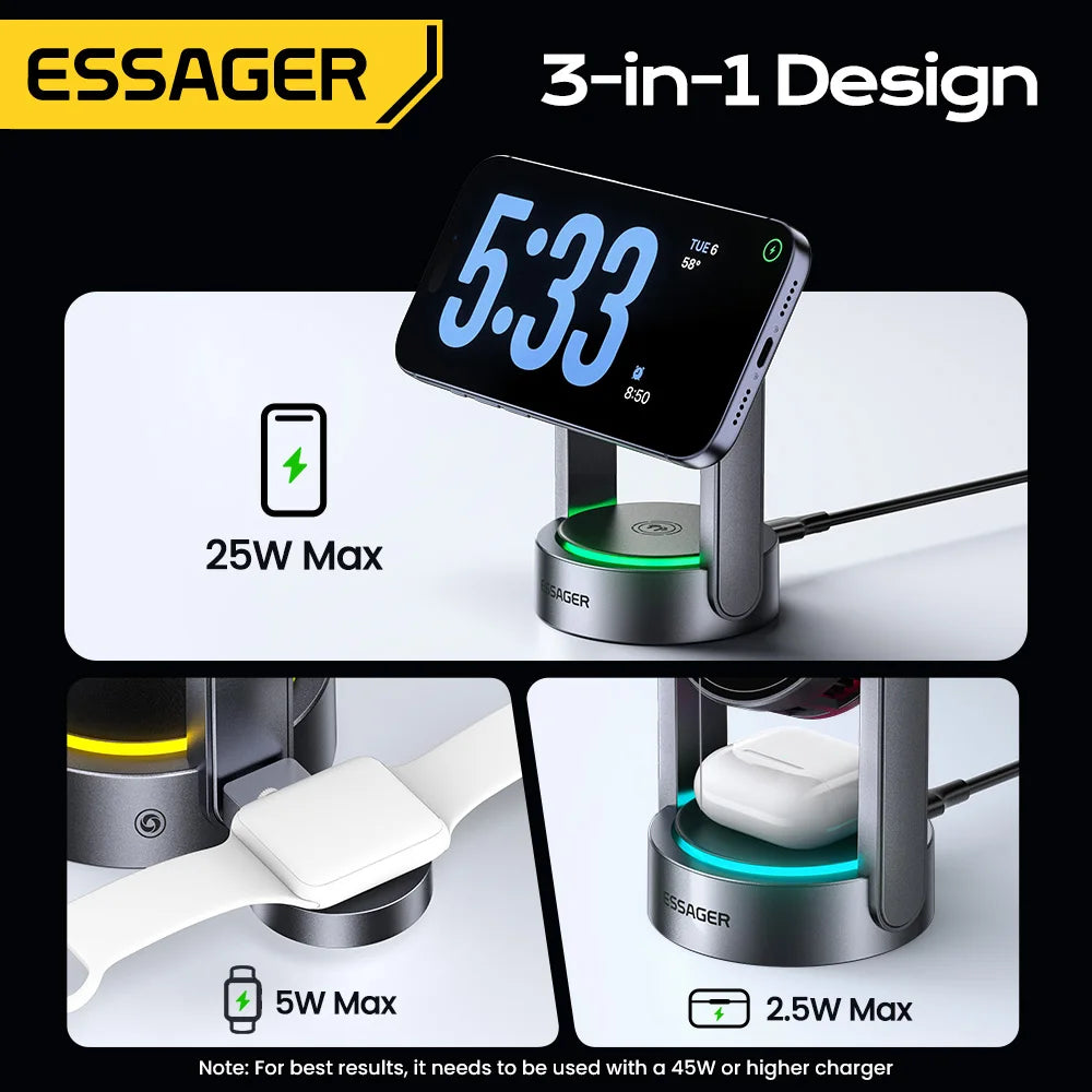 3-in-1 Magnetic Wireless Charger – 25W Fast Charging Station