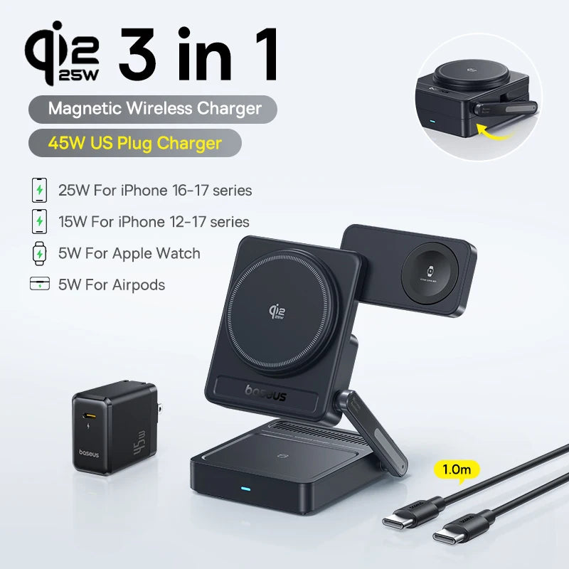 3-in-1 Magnetic Wireless Charger – Qi2.2 Fast Charging Station