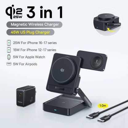 3-in-1 Magnetic Wireless Charger – Qi2.2 Fast Charging Station