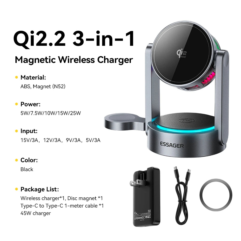 3-in-1 Magnetic Wireless Charger – 25W Fast Charging Station