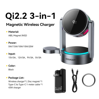 3-in-1 Magnetic Wireless Charger – 25W Fast Charging Station