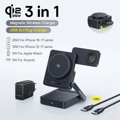 3-in-1 Magnetic Wireless Charger – Qi2.2 Fast Charging Station