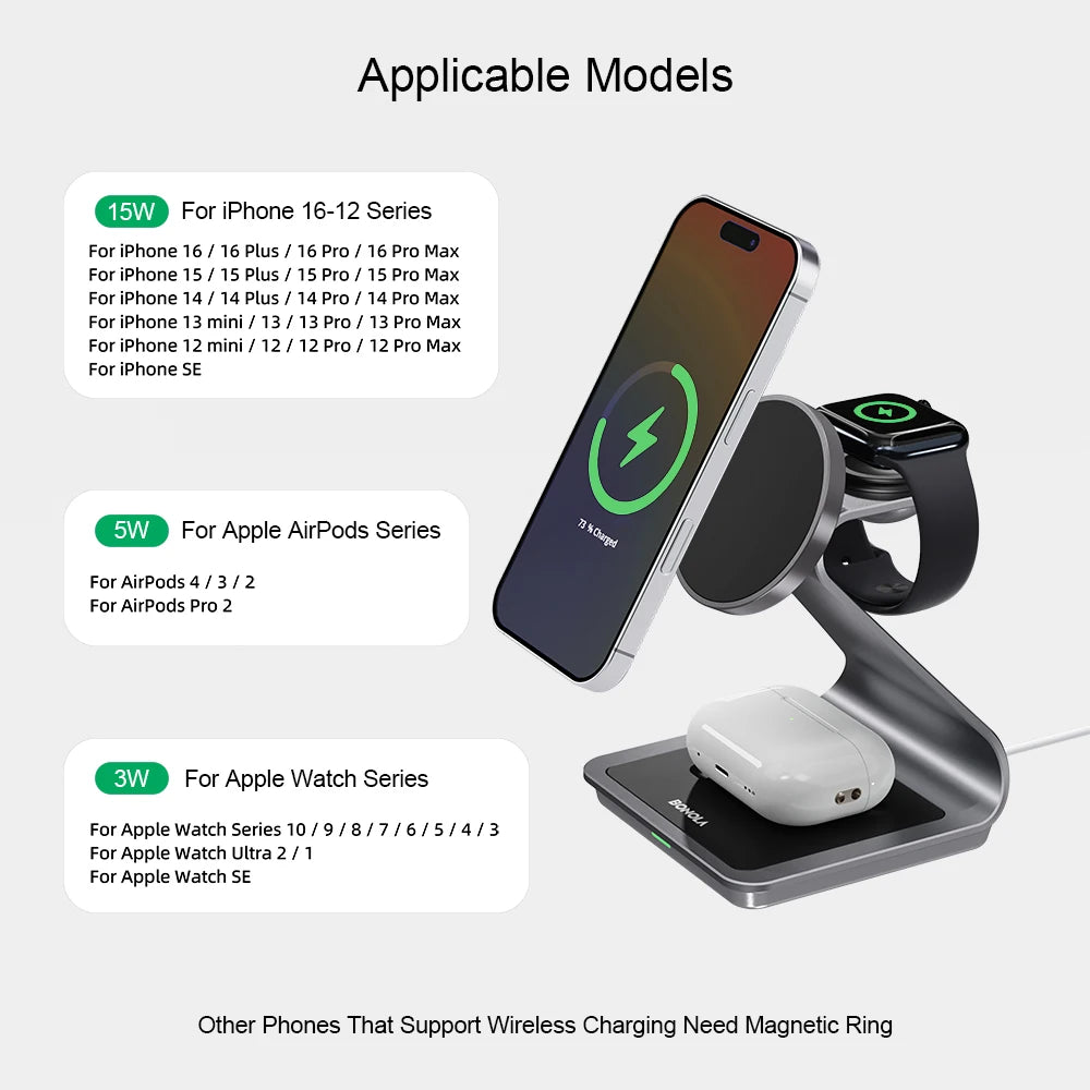 3-in-1 Magnetic Wireless Charging Station for Apple Devices