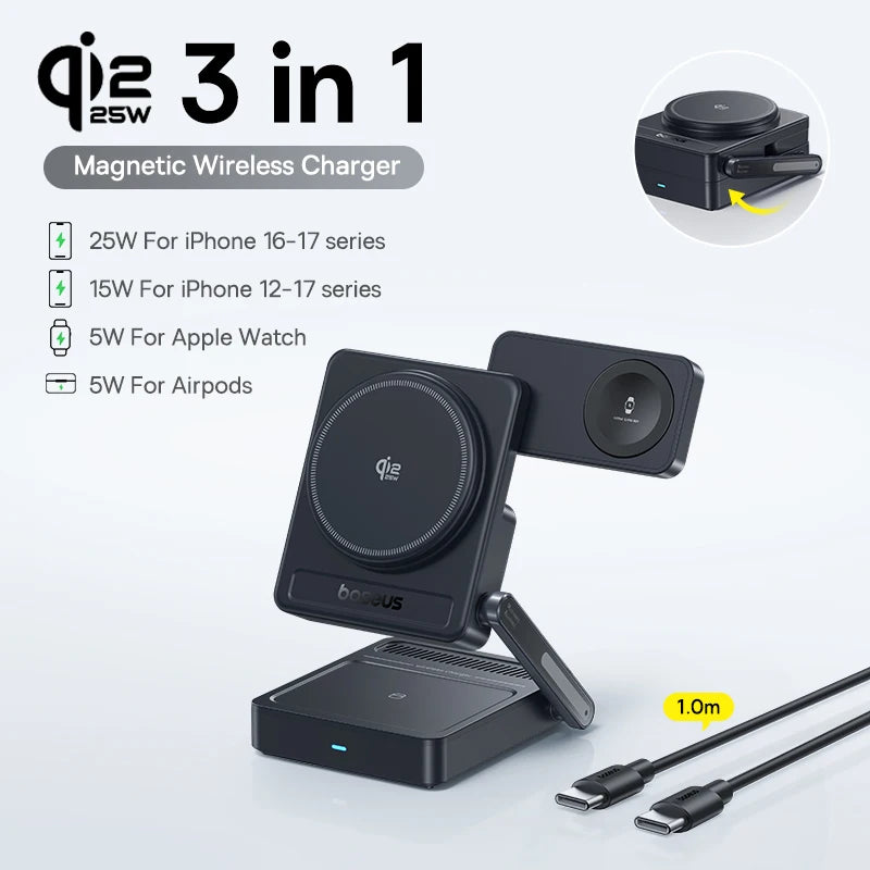 3-in-1 Magnetic Wireless Charger – Qi2.2 Fast Charging Station