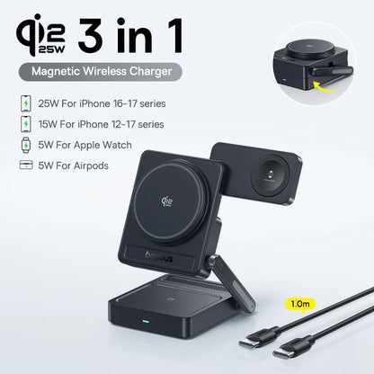 3-in-1 Magnetic Wireless Charger – Qi2.2 Fast Charging Station