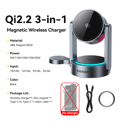 3-in-1 Magnetic Wireless Charger – 25W Fast Charging Station