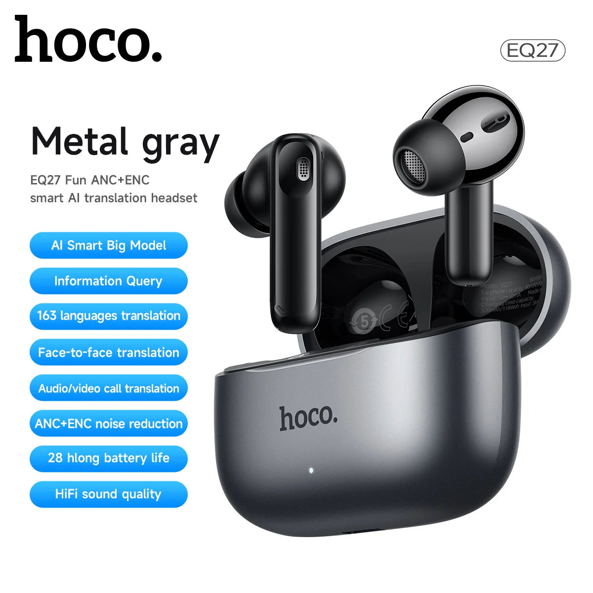 AeroTranslate™ Open-Ear AI Wireless Earbuds with Smart Touch Displa