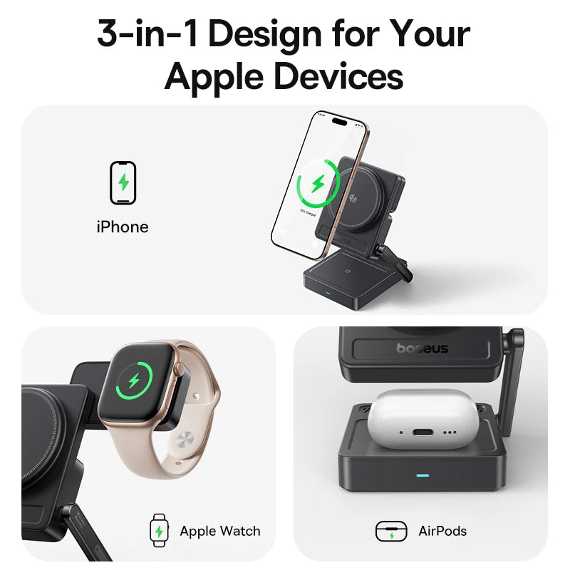 3-in-1 Magnetic Wireless Charger – Qi2.2 Fast Charging Station