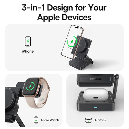 3-in-1 Magnetic Wireless Charger – Qi2.2 Fast Charging Station